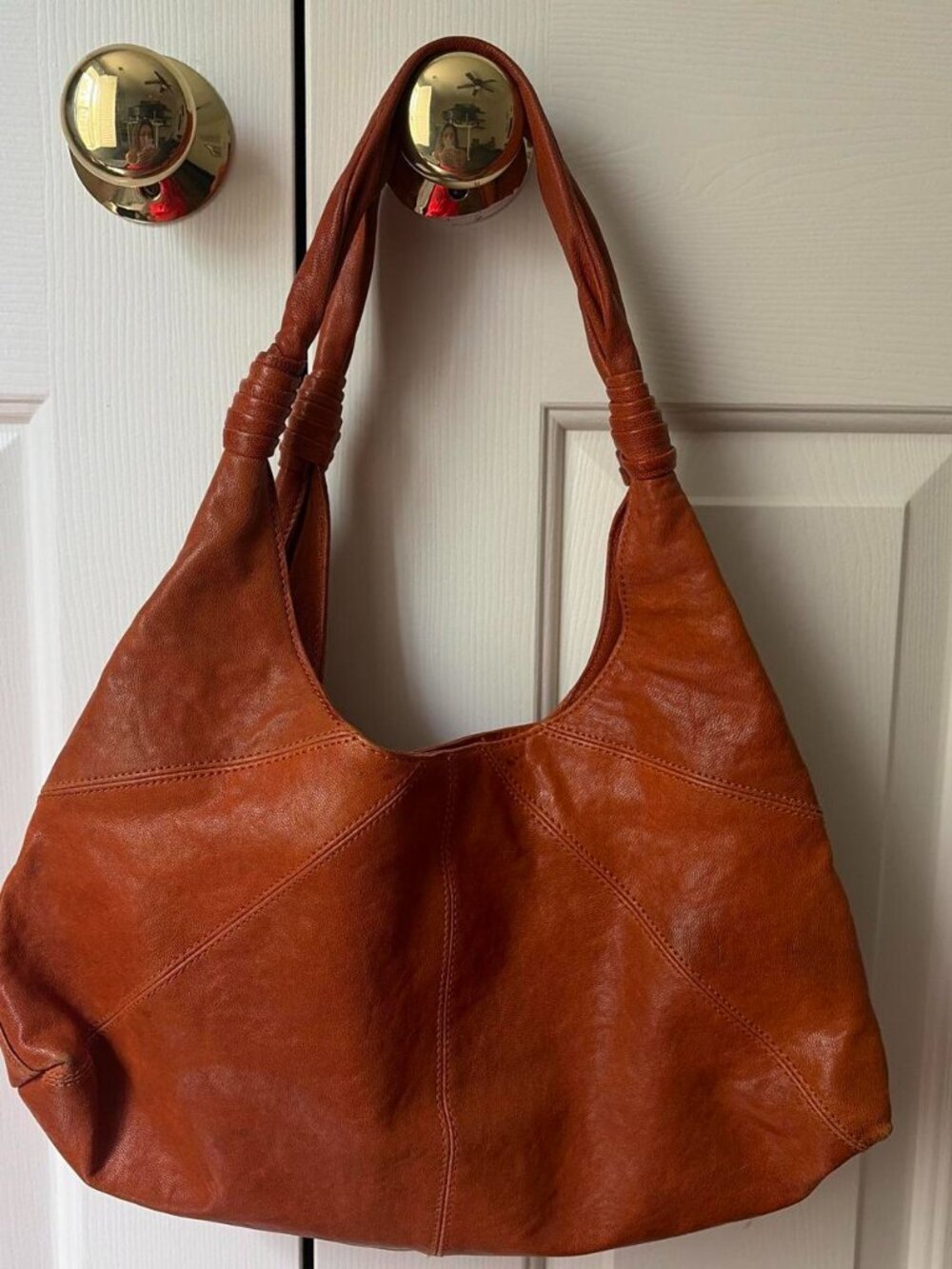 Cognac Brown Soft Leather Hobo Bag